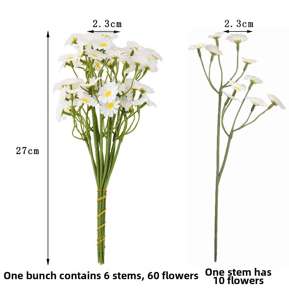 60heads Artificial Daisy Flowers Small Long Branch Daisy Fake Flower Bouquet Artificial Fade-Resistant Silk Fake Flower DIY Vase