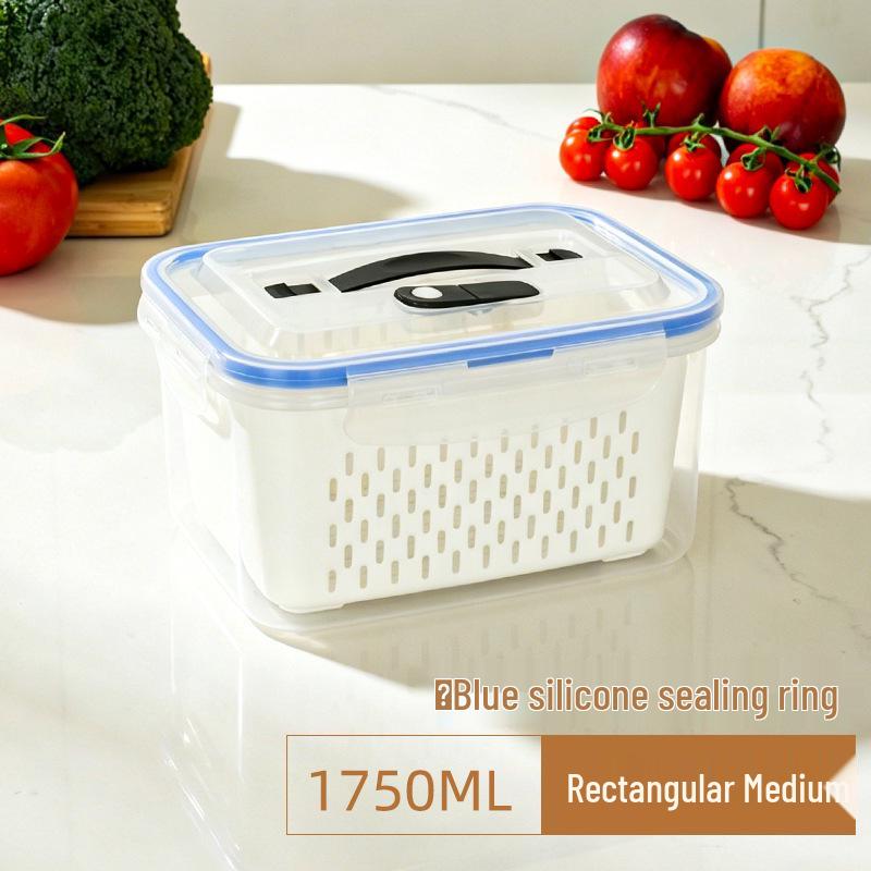 Japanese Double-Layer Food Storage Box with Draining and Fresh-Keeping Function for Refrigerator and Freezer Use.