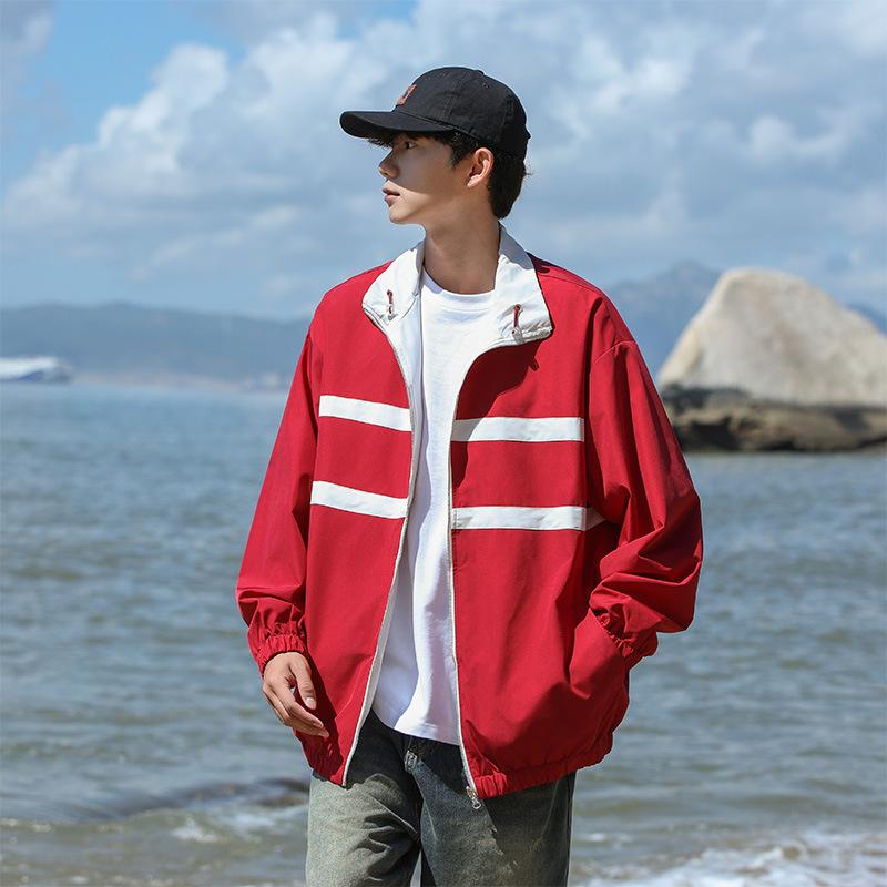 

Осенняя двухсторонняя куртка, мужская и женская, воротник-лацкан, водонепроницаемая куртка с обеих сторон S красный