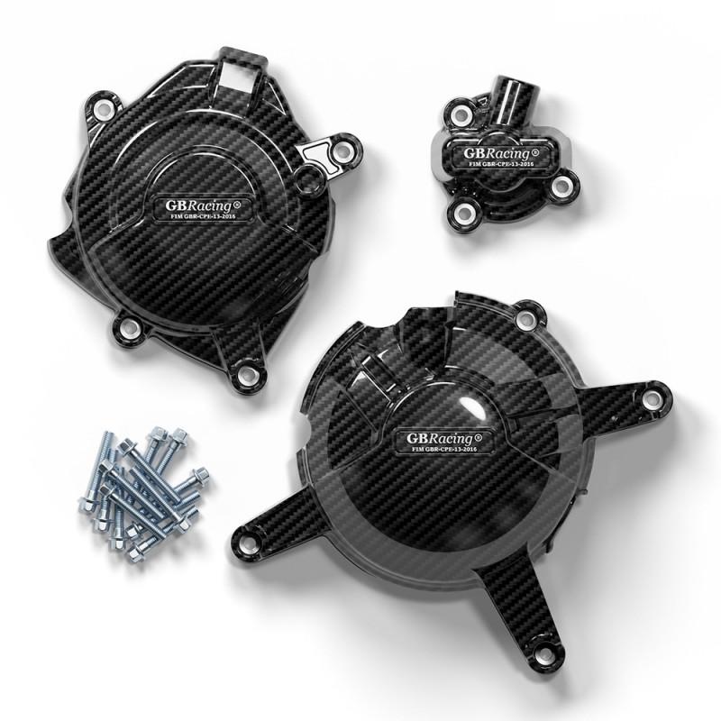 GBRacing Engine Guard Cover Set Yamaha R3 R25 MT-03 2015-2022 Crash Protection Black Carbon Fiber Forged Texture