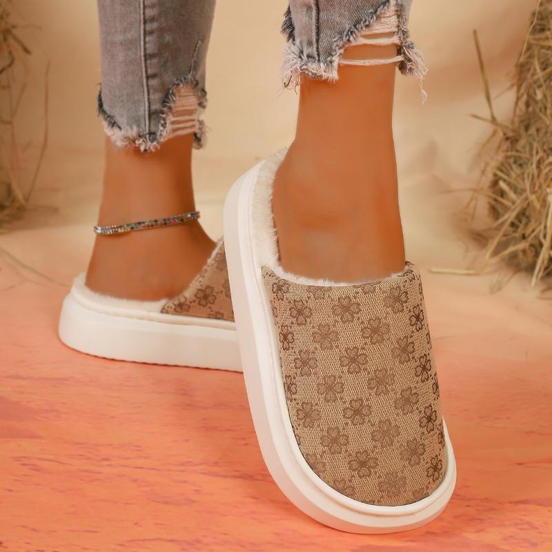 Fashion 2025 Plus Size Women's Platform Flat with Print Slippers Casual Closed Toe Indoor House Shoes Soft & Warm Daily Home Footwear
