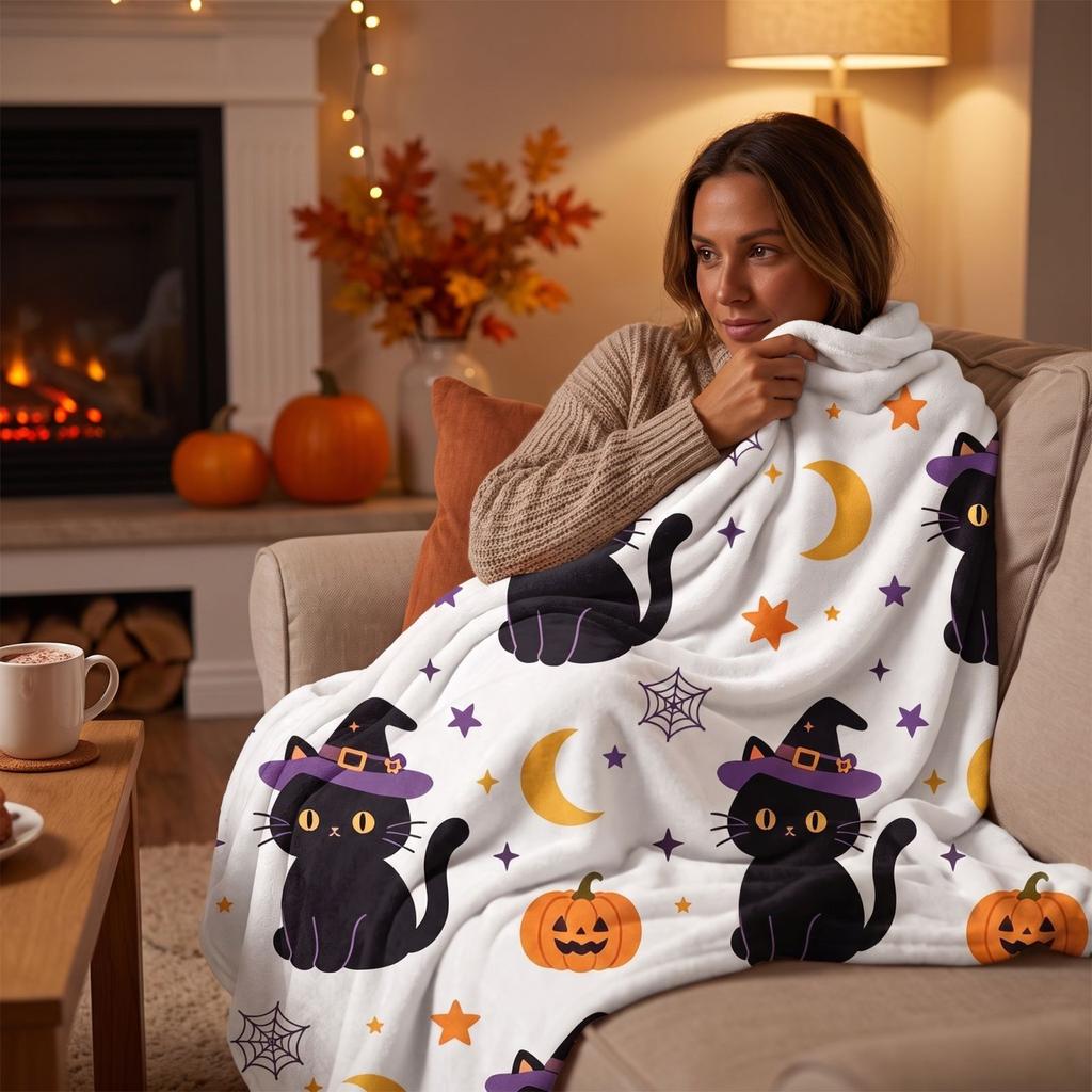 Halloween Flannel Blanket for Bed and Couch - Soft Cozy Lightweight Throw