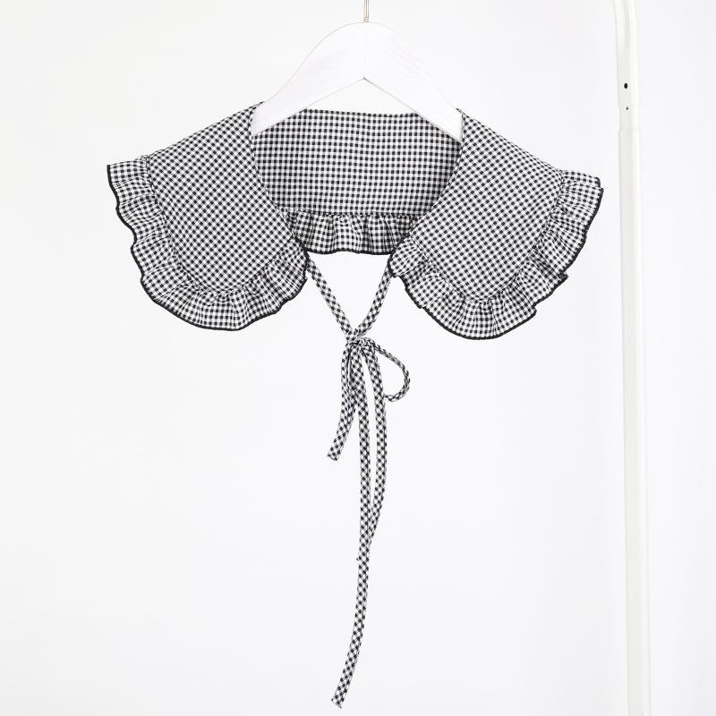 Elegant Plaid Shawl Fake Collar Women Lolita Doll Ruffle False Collar Shoulder Wrap Detachable Tie Clothing Accessories