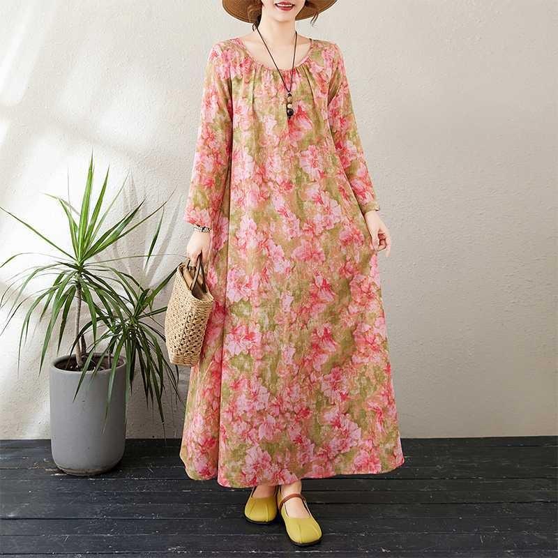 New Round Neck Minimalist Long Sleeve Extra Long Dress Vacation Style