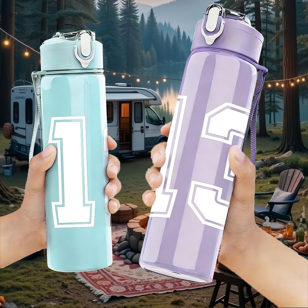 1PC Number Thirteen White Pattern 750ml Color Plastic Sports Water Bottle Leakproof Flip Straw Lid Suitable for Sports Office Home Use