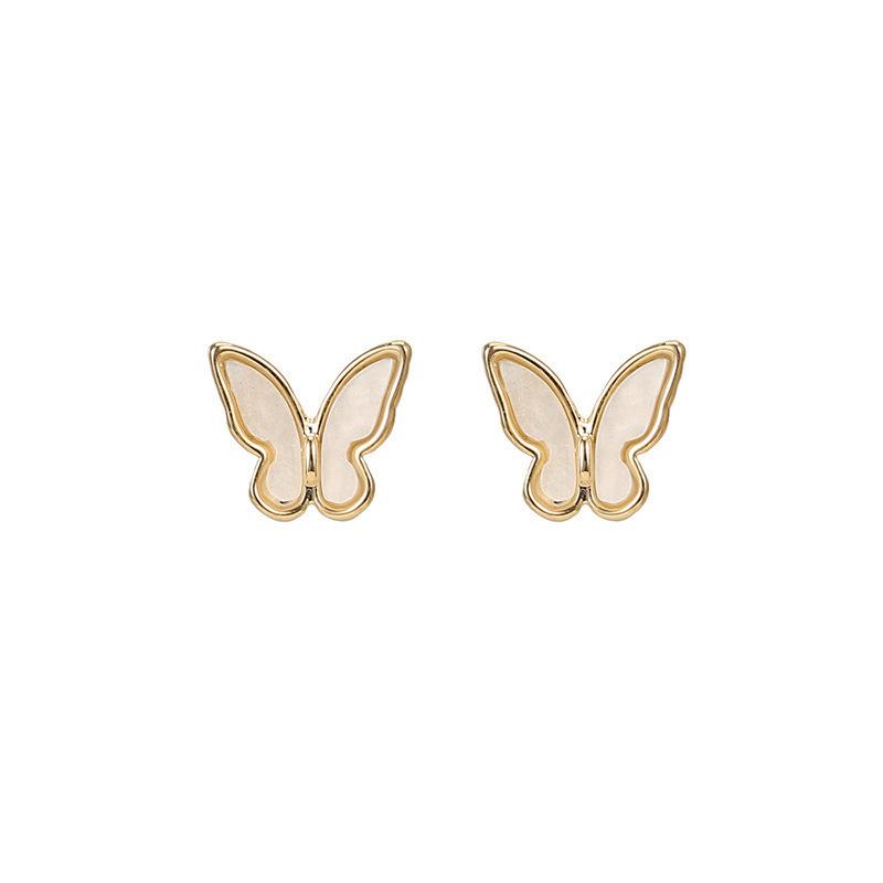 New Simple Butterfly Cute Versatile Earrings White Dripping Oil Fresh Stud Earrings
