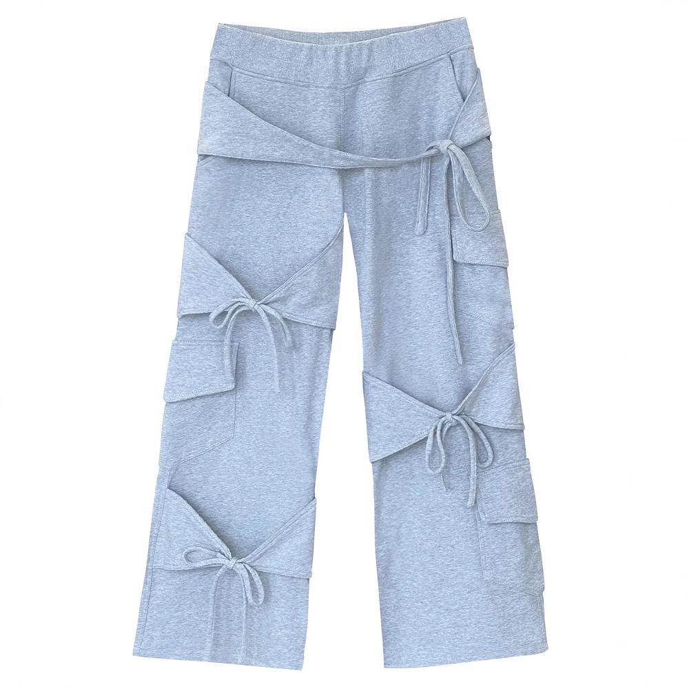 Elastic Drawstring Bow Sweatpants - Solid Color, Hip Hop Casual Long Pants