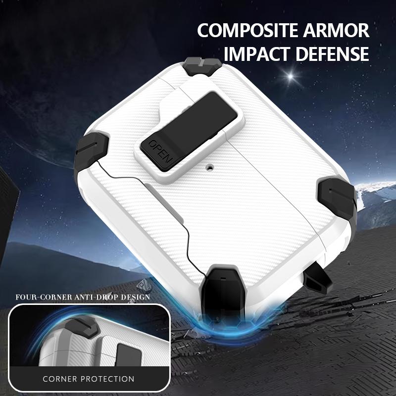 LeReach For Apple AirPods Pro 3 Mega Case Fiber Armor PC+TPU Magnetic Pop- Open Earphone Cover Protection For AirPods 4