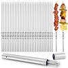 40 UNIDADES de Acero Inoxidable 304, 34.3 cm de Largo, Brochetas Planas para Barbacoa, Brochetas para Kebabs BBQ con Tubo de Almacenamiento Metálico, Reutilizables para Asar