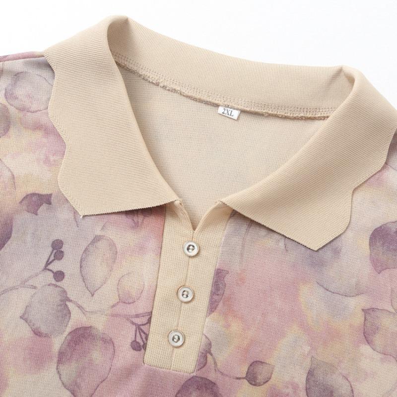 Mom Spring and Autumn Long-sleeved Knitted Shirt New Middle-aged and Elderly Women's Lapel Printed Top Bottoming Shirt