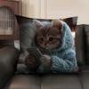 Cute Cat Holding Phone Cushion Cover Natural Linen Organic Fabric DoubleSided Printing Sofa Home Decor Gift Pillow Case