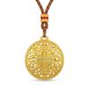 Sand Gold Filigree Openwork Necklace: Colorfast, Double-Sided, 3D Pendant with Eight Treasures Fortune Character, Includes Necklace Cord.
