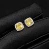 925 Silver Needle Men's Yellow Diamond Zircon Earrings, European & American Hip-Hop Style, High-End Unisex Jewelry.