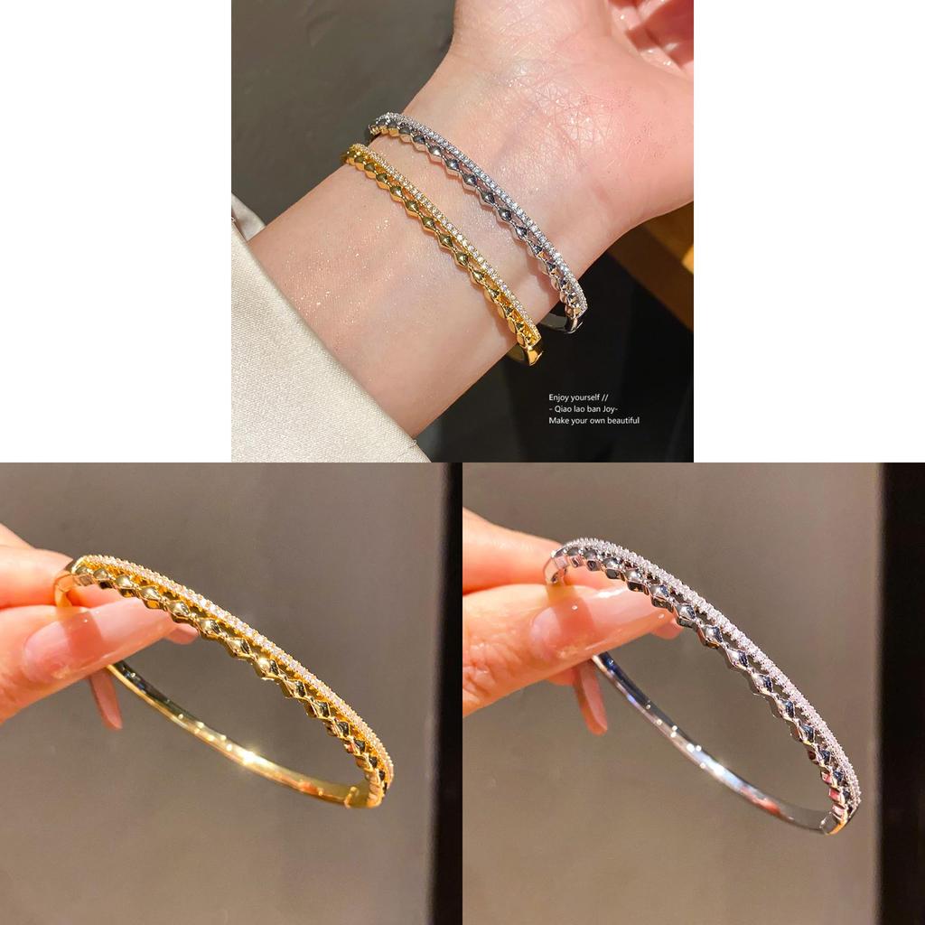 Geometric Zircon Stone Bangle With Gold Finish For Elegant Casual Wear