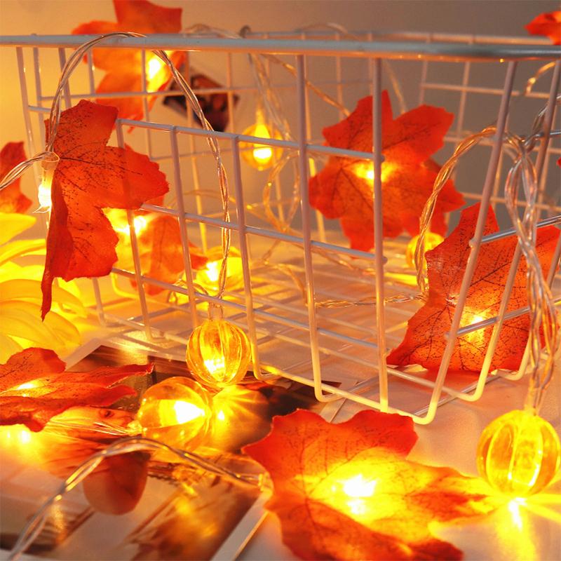 Led Solar String Lights Thanksgiving Halloween Maple Leaves Pumpkin Decorative Garland Lights For