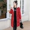 Damen Winter Baumwolle gefütterte Übergroße Parkas Freizeitjacken Koreanische Mode Stehkragen Kapuze Warmer Saum Knielange Pufferjacke