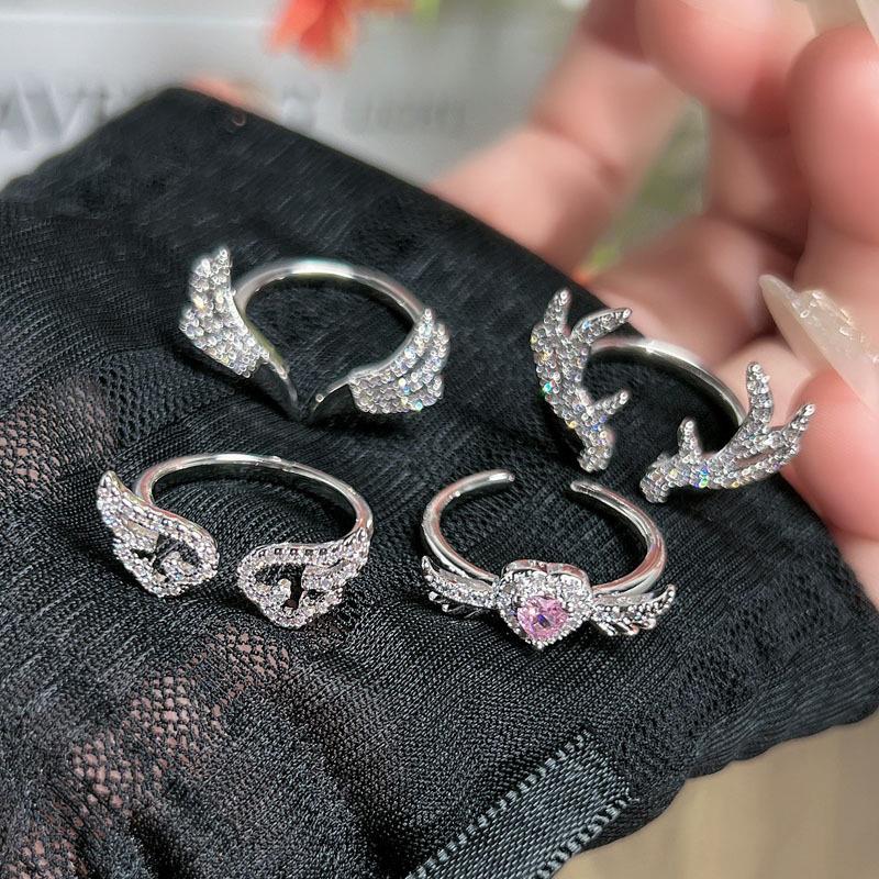 Fashion Zircon Antler Angel Wings Open Ring For Women Men Adjustable Couple Rings Jewelry Gift