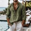 Men Loose Breathable Long Sleeve Solid Casual Cotton Linen Shirt