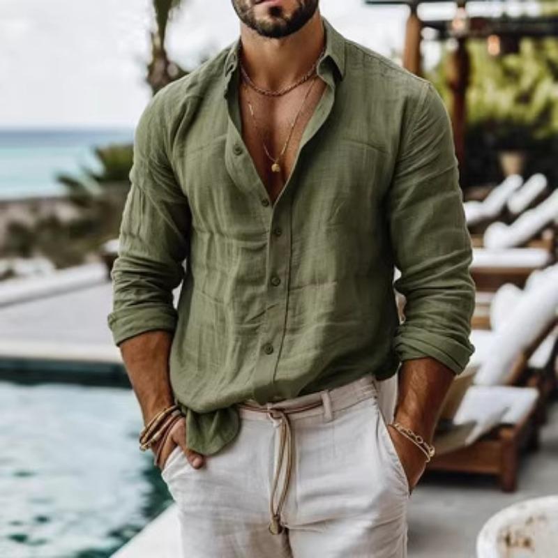 Men Loose Breathable Long Sleeve Solid Casual Cotton Linen Shirt