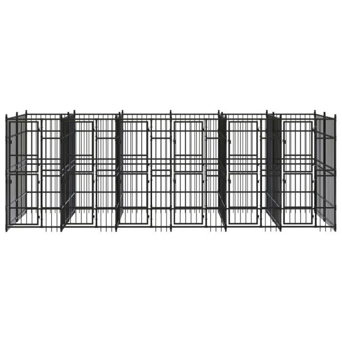 VidaXL Outdoor Dog Kennel Steel 11.06 M², Black