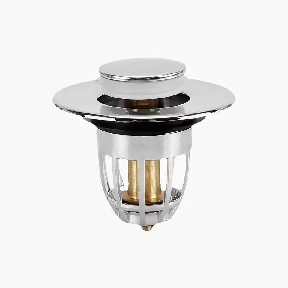 

Universal Rebound Chrome Sink Drain Plug with Hair Catcher Pop-Up Filter Basin Easy to Push Bathroom Sink Filter 1pcs