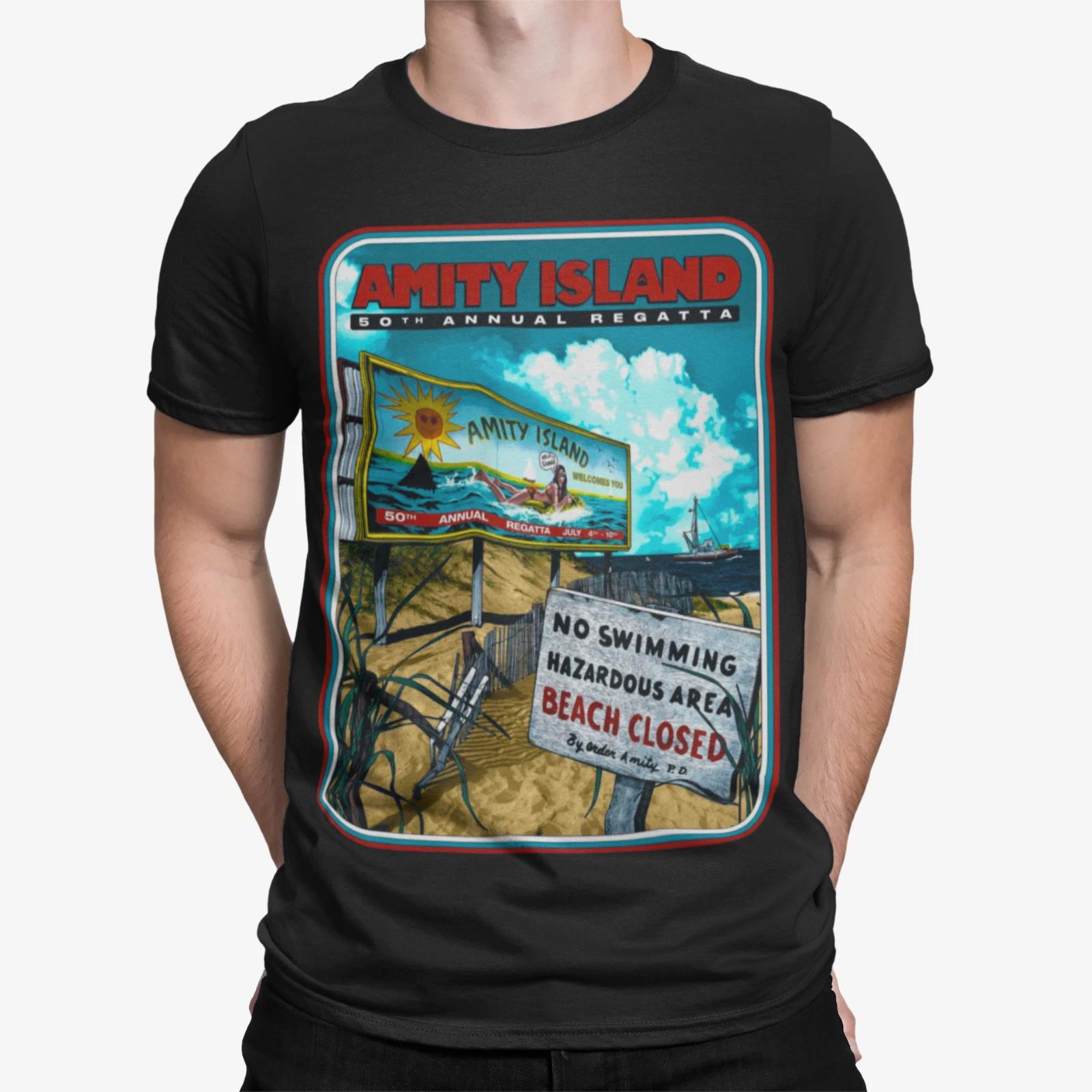 jaws amity island cartoon Christmas birthday halloween funny gift t shirt S