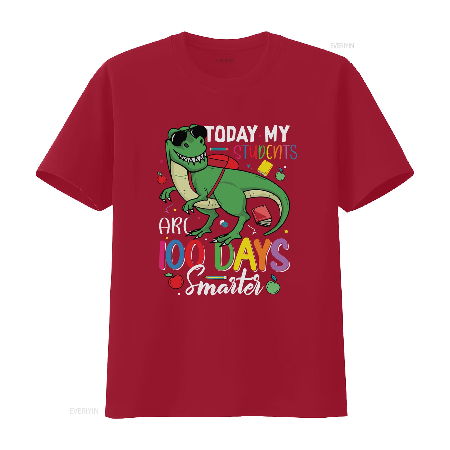 100th Day of School T Shirt My Students are 100 Days Smarter Funny Teacher Dinosaur vintage Washed Unisex Stretched Soft S