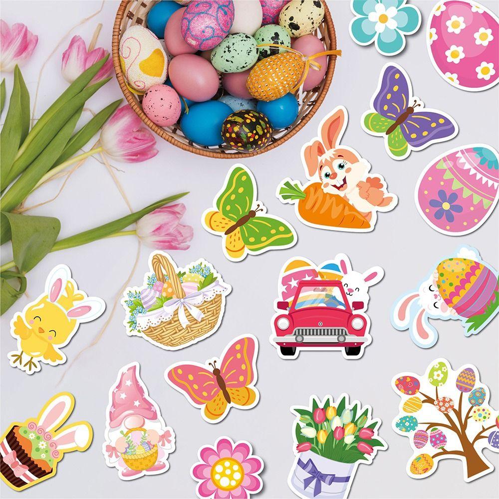 57PCS Cartoon Easter Decoration Paper Butterfly Bunny Chicken Wall Sticker Multicolor Flower Sheep
