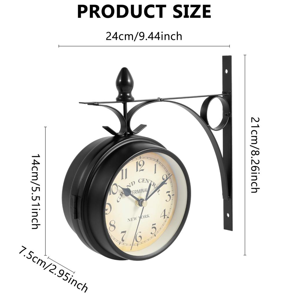 Nástěnné hodiny Retro Oboustranné nádražní hodiny na baterie Tiché hodiny se sadou pro montáž na zeď Antikvární nástěnné hodiny pro domácnost