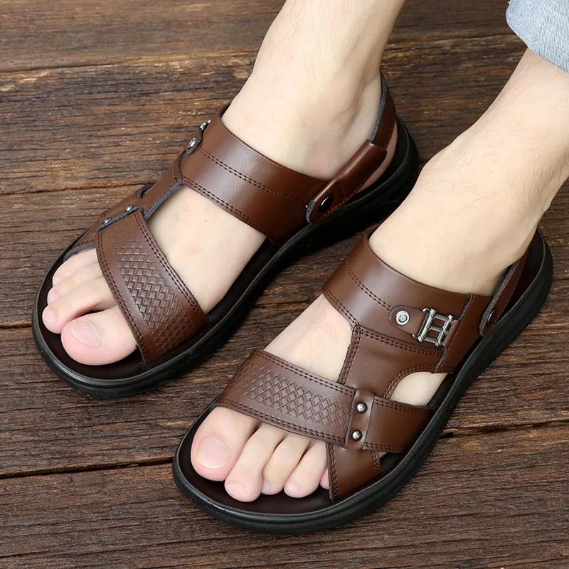 New Men Genuine Leather Sandals Summer Fashion Leisure Slipper Shoes Cool Soft Beach Shoes