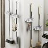 Water Ripple No-Drill Luxury Double-Head Mop Holder, Wall Mount Bathroom Broom Holder Adhesive Storage Rack
