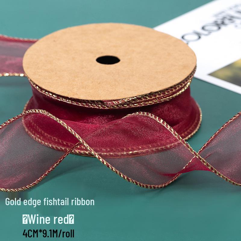 4cm Gold Edge Fishtail Yarn Ribbon for Floral Bouquets, Cake Decorations, Gift Bows, and DIY Projects.