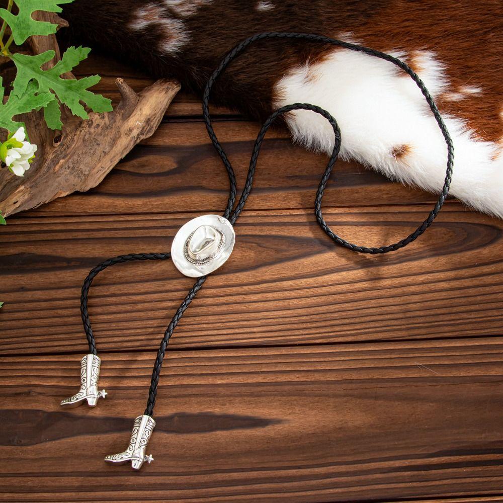 Boot Pendant Cowboy Cap Pendant Necklace Long PU Leather Necklace Ethnic Style Necklace Decoration
