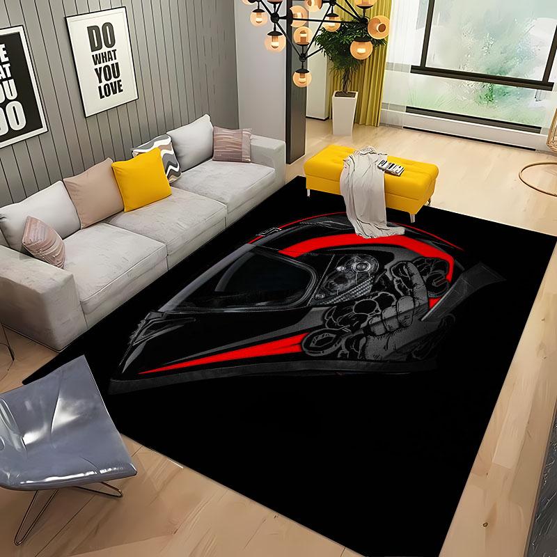 3D Printing Cool Motorcycle Helmet Carpets for Home Living Room Children's Bedroom Sofa Doormat KitchenFloor Rugs Anti-slipDecor