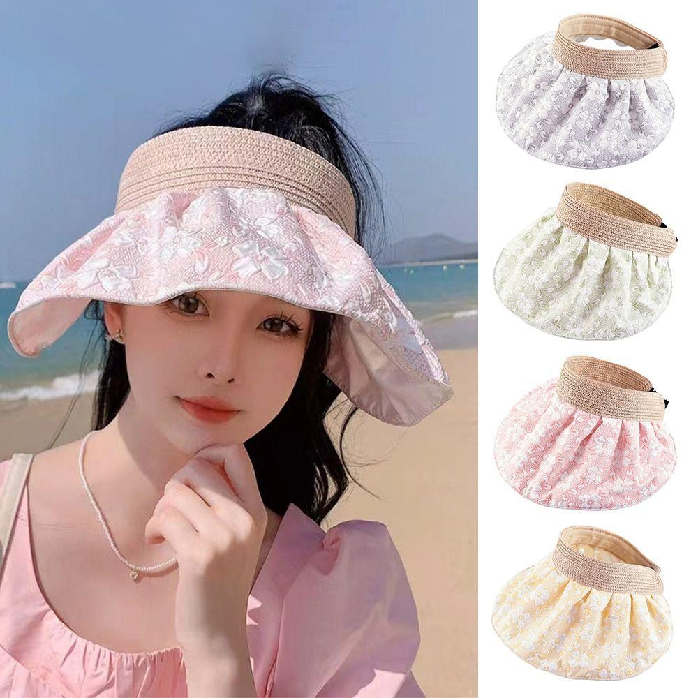 

Embossed Cycling Sun Hats UV Protection Hollow Beach Sun Cap New Travel Panama Caps Women