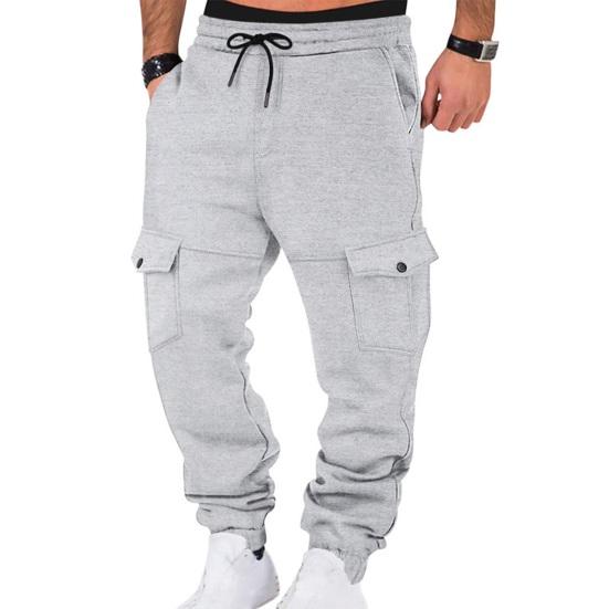 Men Winter Sweatpants Thickened Cargo Pants Warm Casual Baggy Trousers Drawstring Waist Jogger Pants