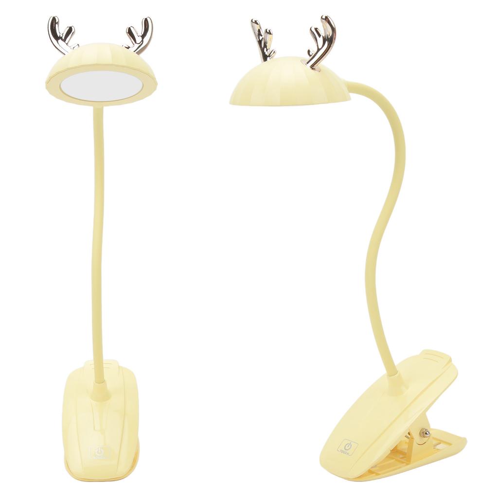 LED Clip On Lamp Cute Cartoon Three Color Temperature Dimmable Gooseneck Touch Table Light with Clamp for Reading Yellow