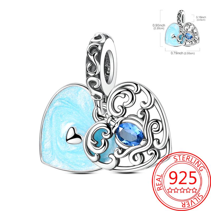 Breloque Pendentif Perles Cœur Rose Scintillant Cuivre Compatible Bracelet Original Pour Femmes Bijoux Cadeaux Saint-Valentin