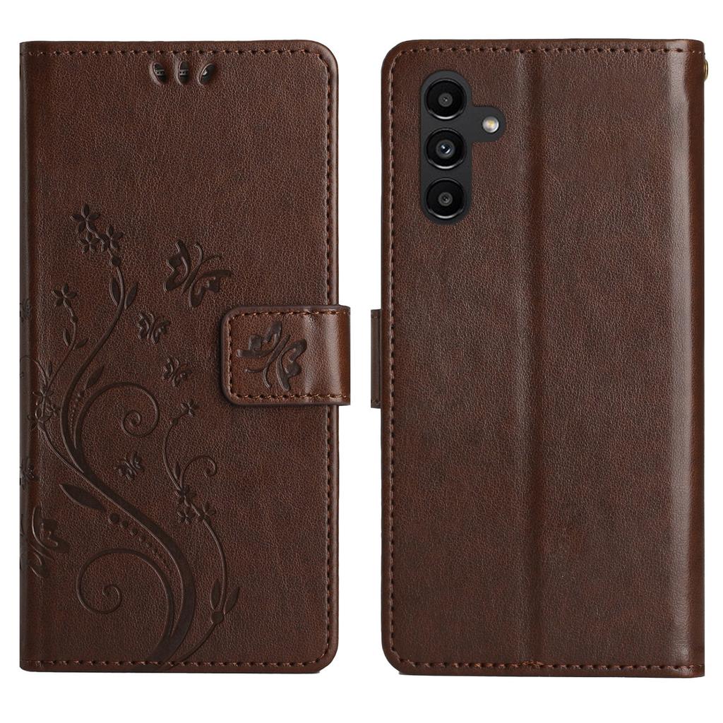 For Samsung Galaxy S24 FE Leather Wallet Case Butterfly Flower Imprinted Phone Cover with Strap