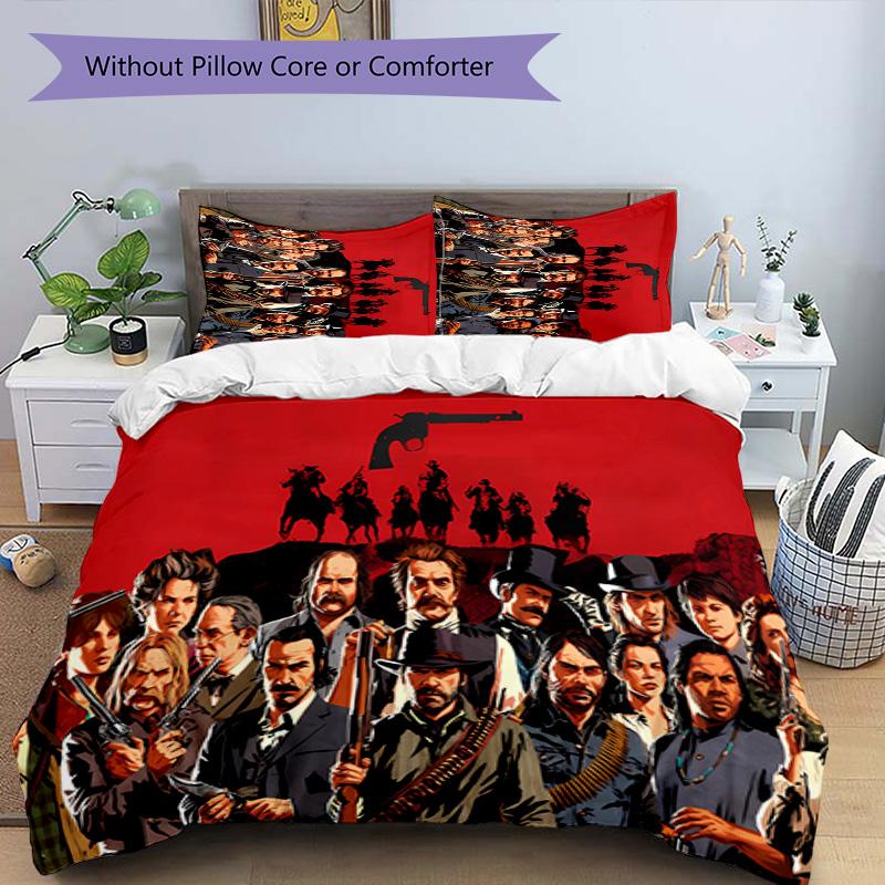 Juego de ropa de cama con estampado Red Dead Redemption de 3 piezas, juego de funda nórdica incluye funda nórdica y fundas de almohada, decoración de dormitorio perfecta para todas las estaciones y regalo