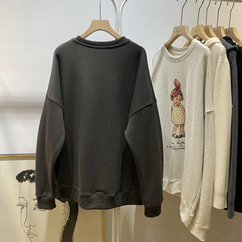 Sweatshirt for Women Oversize Fleece Thickened Loose Round Neck Casual Cartoon Pullover Long Sleeve Winter Sweatshirt Top