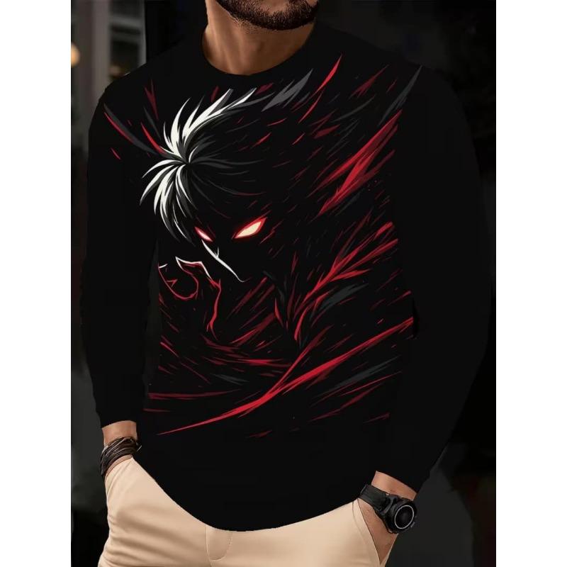 Herren Langarm-T-Shirt mit 3D-Streifendruck, bequem, atmungsaktiv und vielseitiges Herren-Oberteil