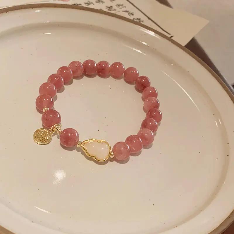

Sweet Pink Crystal Natural Stone Bracelet Girl Party Wedding Jewelry Gifts