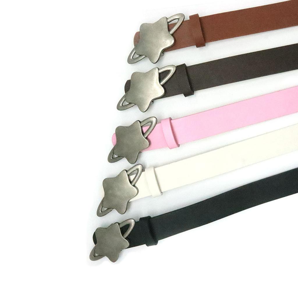 Fashionable Star Buckle Belt for Lady Girls and Women Classic Solid Color Waist Ornament Adjustable PU Leather Sash