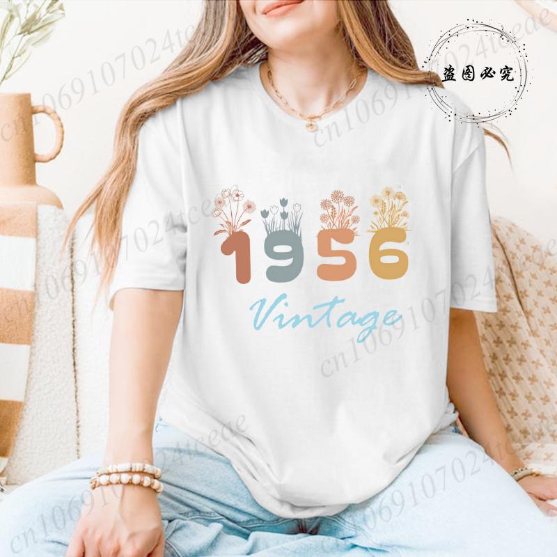 1956 Flower Vintage Tee Unisex Retro Graphic Shirt Short Sleeve Women's Casual T-Shirts Clothing Birthday Gift for Him & Her