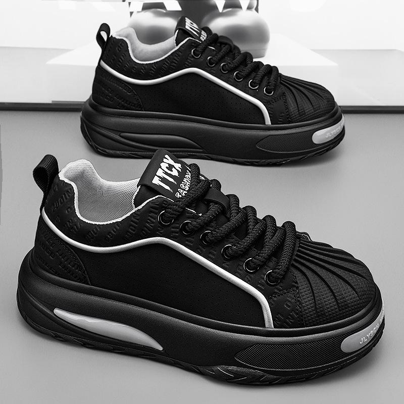 Wasserdichte, rutschfeste schwarze Leder-Sportschuhe für Herren mit dicker Sohle