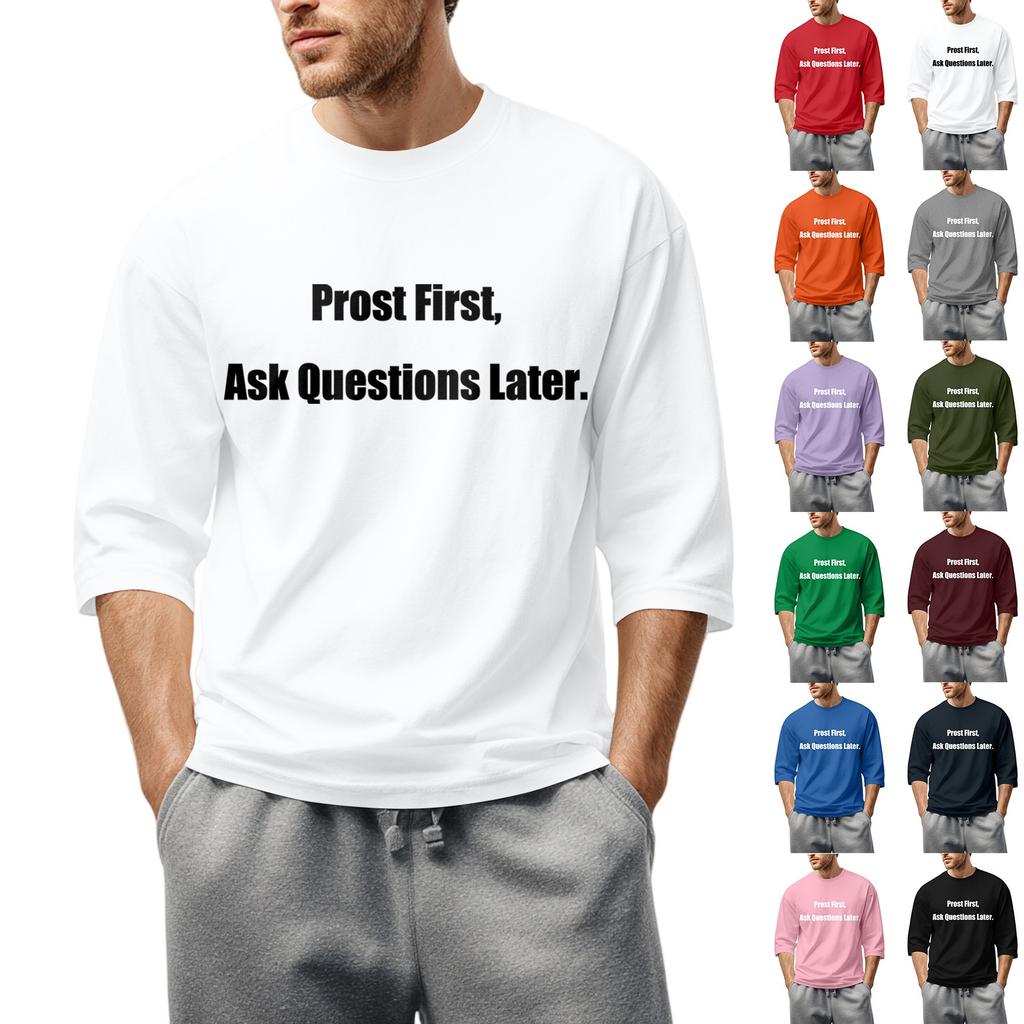 Men's fashionable casual round-neck three-quarter sleeve top T-shirt