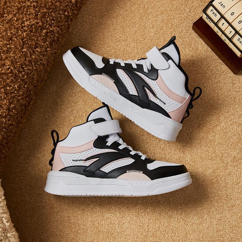 Anta Kids Comfortable Versatile Non-Slip Wear-Resistant High-Top Sneakers Kids Sneakers White Black Pink A22438002-3