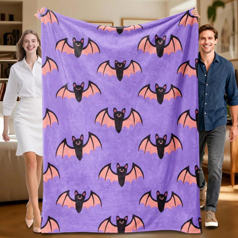 

1 piece purple bat-themed flannel blanket, soft, suitable for sofa, bed, office, all-season use. 70x100cm