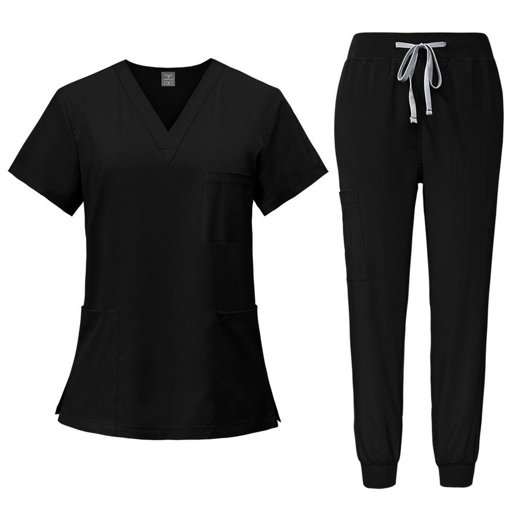 Unisex Beauty Salon Scrub Set: Short Sleeve, Stretch, ICU-Ready